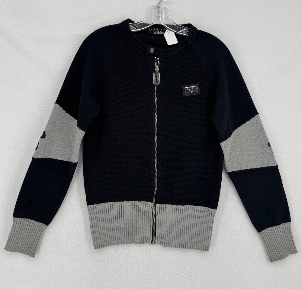 Philipp Plein Homme Black Skull Sleeve Zip Sweater Jacket Sz XL Limited Edition